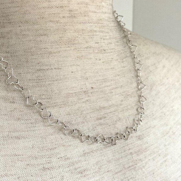 Sterling Silver 925 IBB Dainty 6MM Open Heart Link Chain Necklace 17.5" - Picture 7 of 16